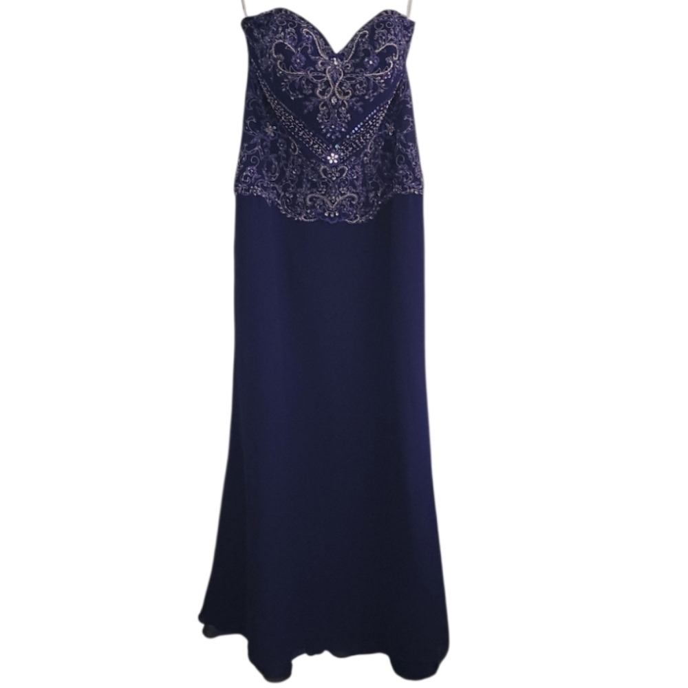 Romantic Bridals Cobalt Blue Beaded Prom Gown Formal Dress Zip Back Sz 14 Hoco